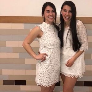 Francesca’s Open Back High Neck Lace Dress